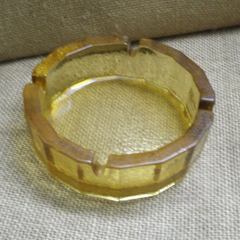 Vintage Blenko Amber Glass Pebble Textured Ashtray